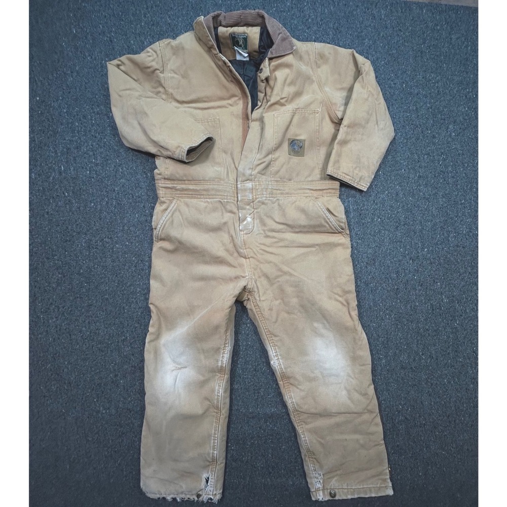 Berne Apparel Insulated Duck Canvas Coveralls Sz M Youth Tan Distressed Rugged